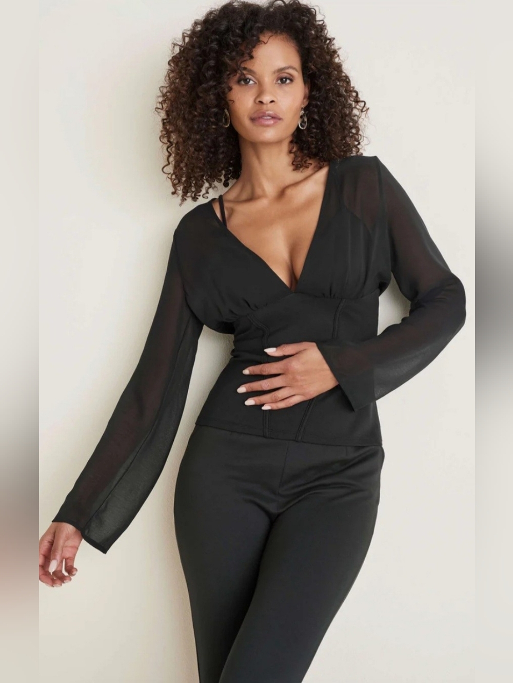 NWT Black Chiffon Corset Blouse